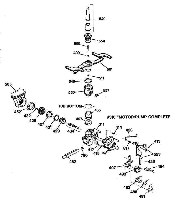 Section Diagram and Parts List for GSD4230X65WW  General Electric Dishwasher