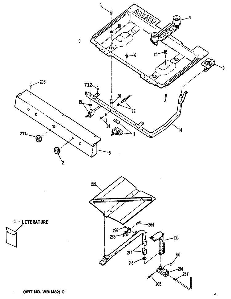 Section Diagram and Parts List for JGBS06PV1WH  General Electric Range
