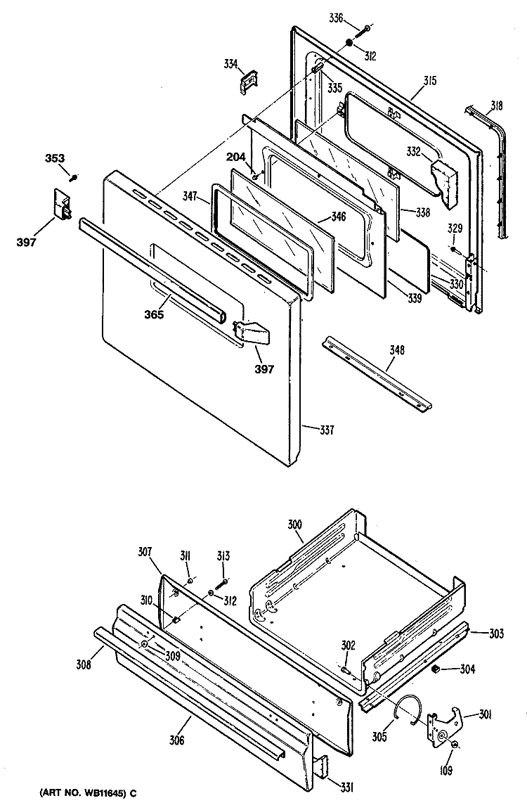 Section Diagram and Parts List for JGBS06PV1WH  General Electric Range