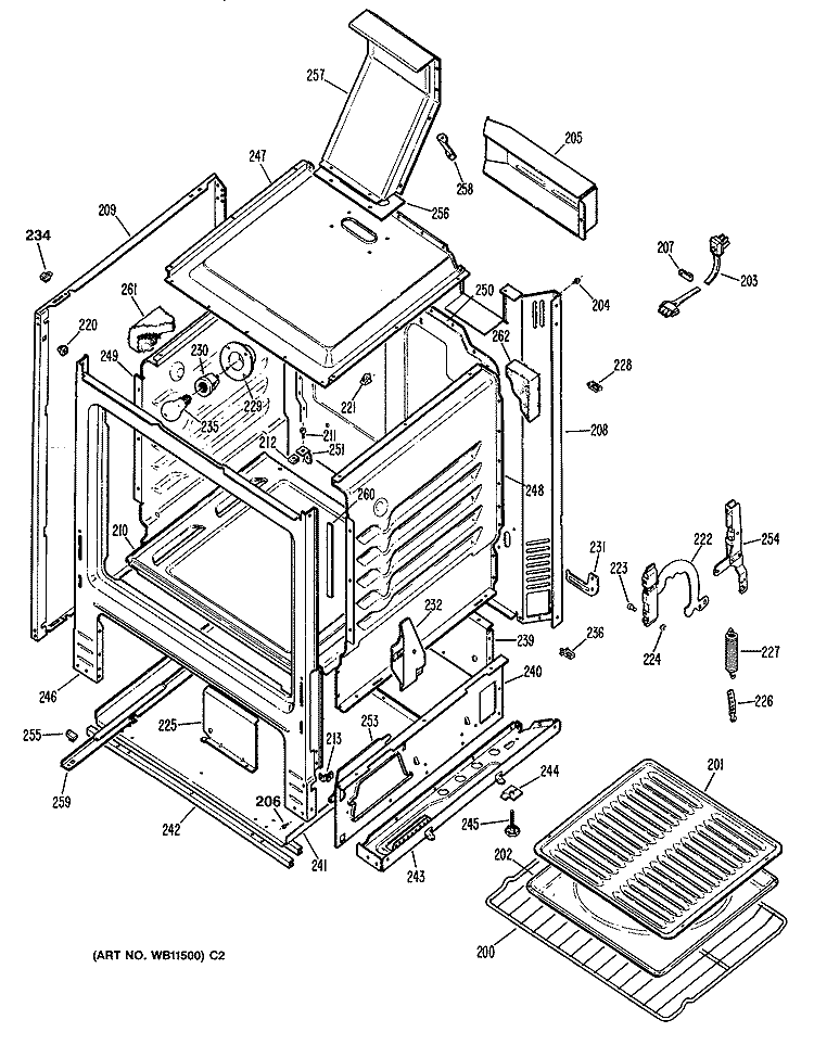 Section Diagram and Parts List for JGBC20GEV1WH  General Electric Range