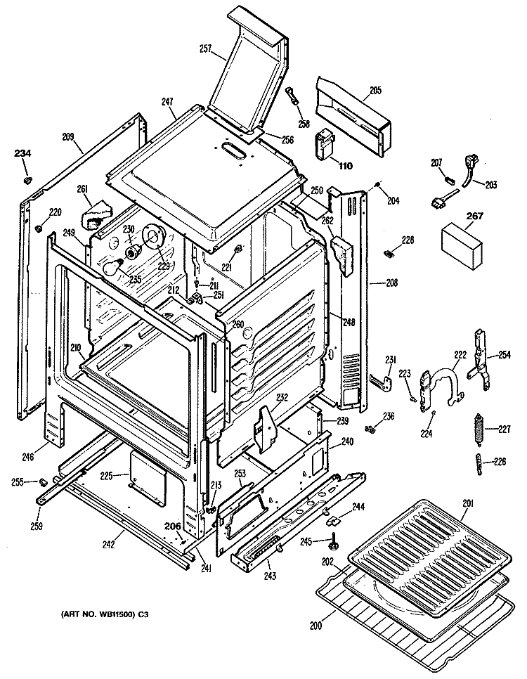 Section Diagram and Parts List for JGBS06EV1AD  General Electric Range
