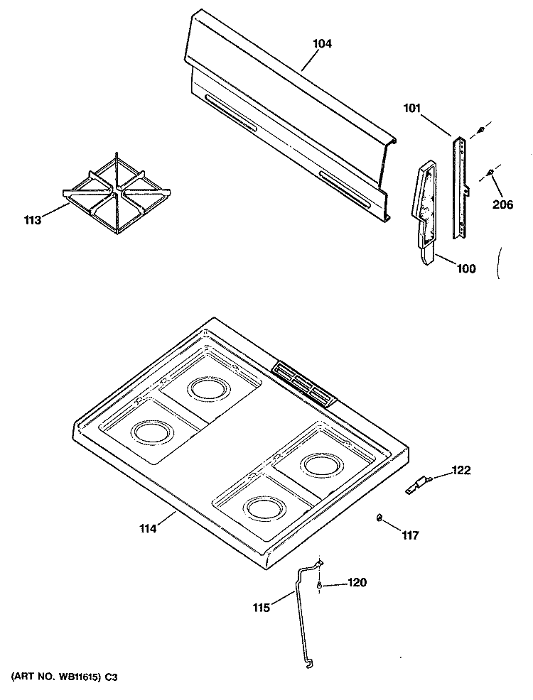 Section Diagram and Parts List for JGBS04GPV1WH  General Electric Range