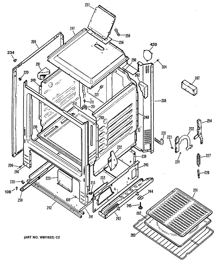 Section Diagram and Parts List for JGBS04GPV1AD  General Electric Range