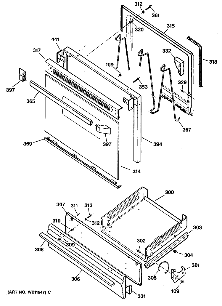 Section Diagram and Parts List for JGBS04GPV1AD  General Electric Range