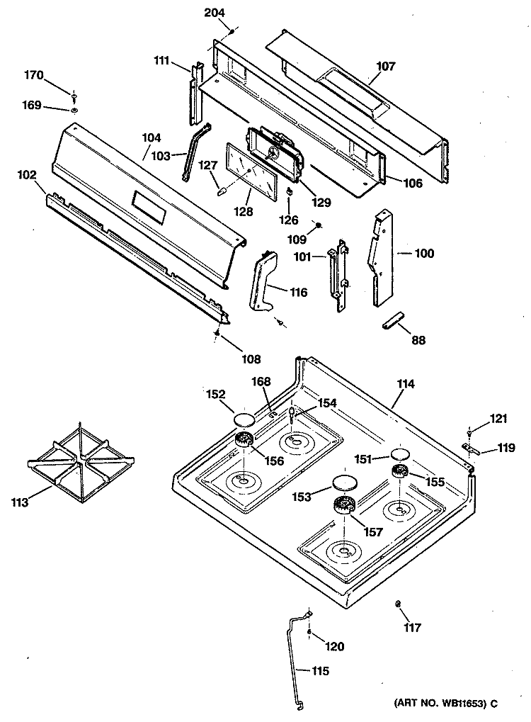 Section Diagram and Parts List for JGBS22GEV1WH  General Electric Range