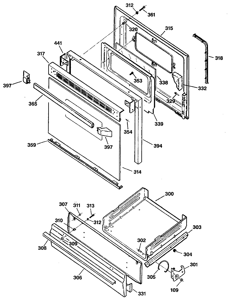 Section Diagram and Parts List for JGBS22GEV1WH  General Electric Range