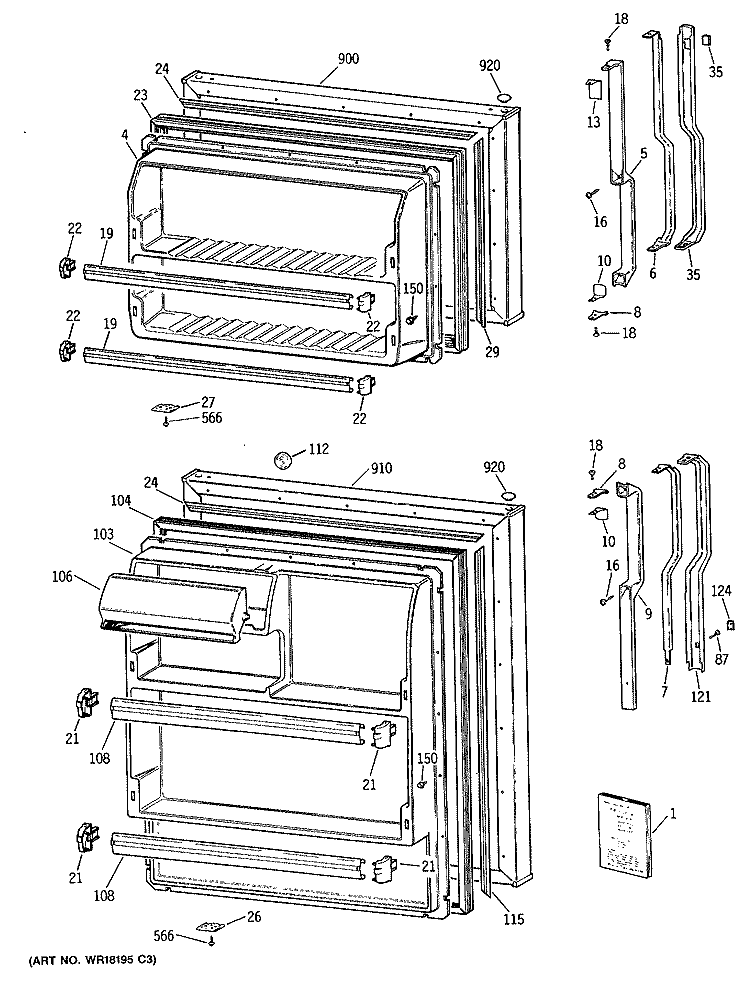 Section Diagram and Parts List for TBX14SATGRWH  General Electric Refrigerator