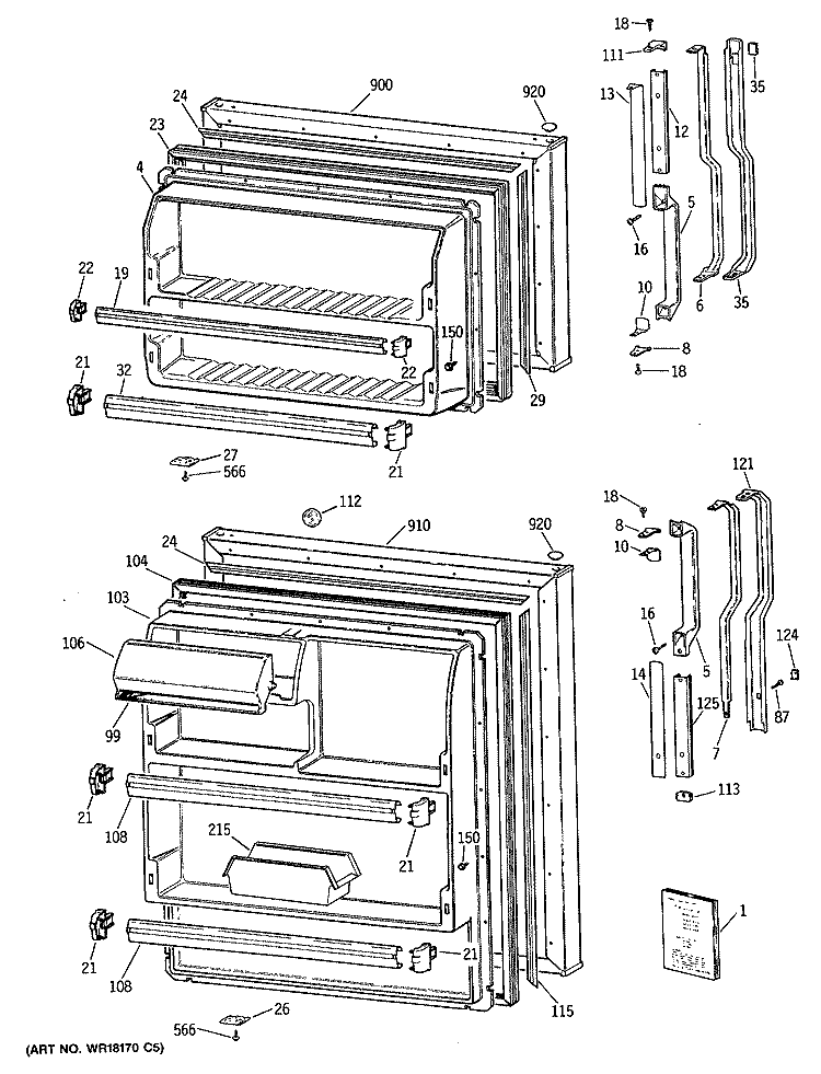 Section Diagram and Parts List for TBE14DATJRWH  General Electric Refrigerator