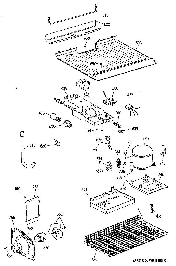 Section Diagram and Parts List for TBE14SATDRAD  General Electric Refrigerator