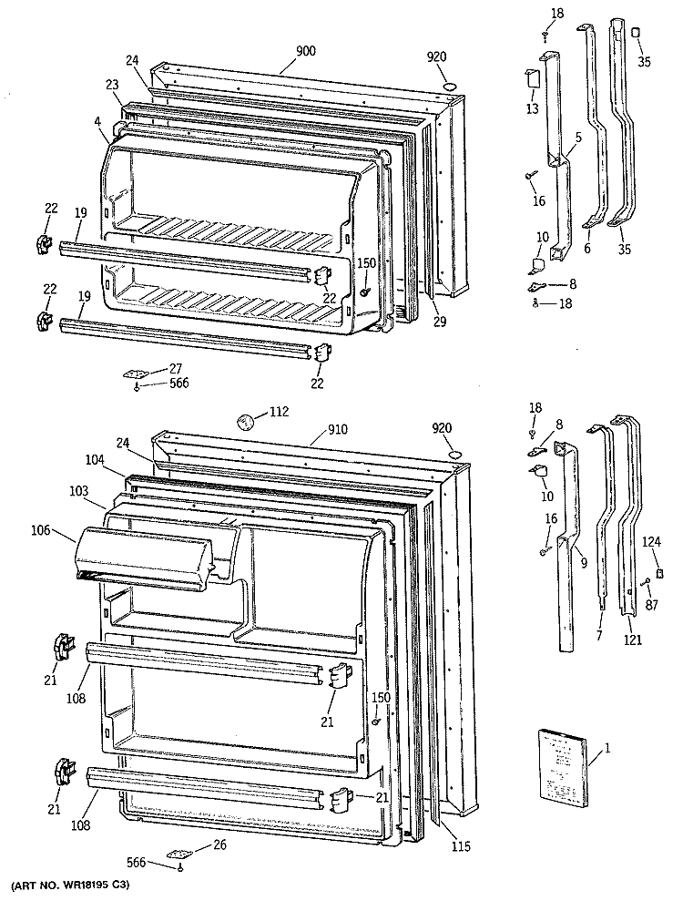 Section Diagram and Parts List for TBX14SITGRWH  General Electric Refrigerator