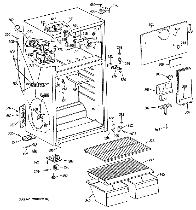Section Diagram and Parts List for TBX14SITGRWH  General Electric Refrigerator