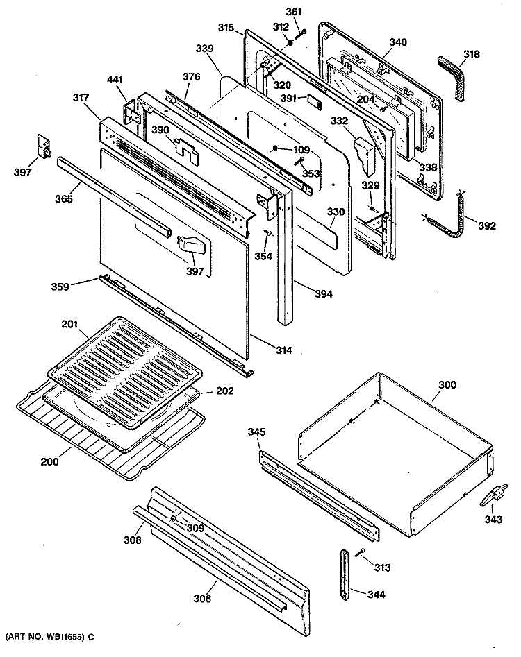 Section Diagram and Parts List for JGBP26GEV1WH  General Electric Range
