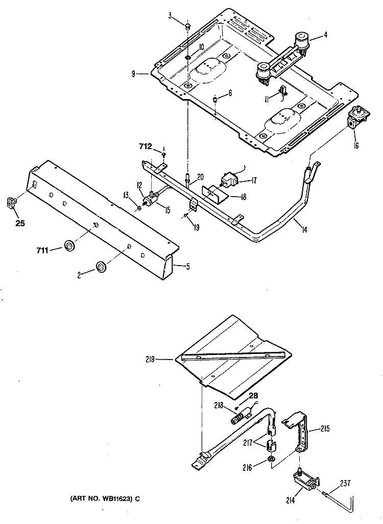 Section Diagram and Parts List for JGBC17EV2WH  General Electric Range