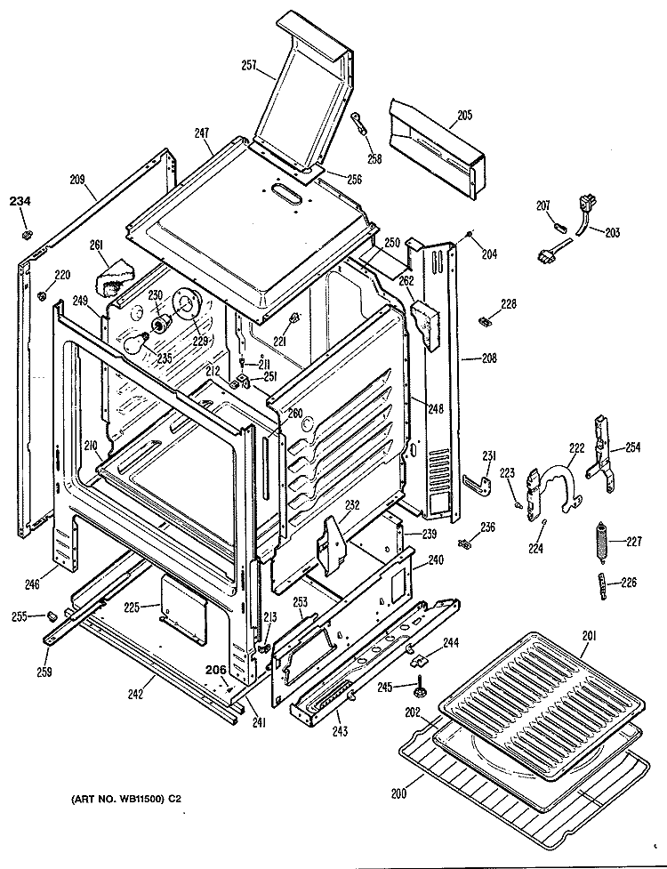 Section Diagram and Parts List for JGBC17EV2WH  General Electric Range