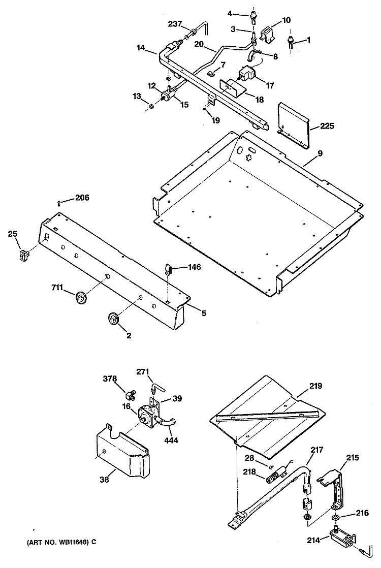 Section Diagram and Parts List for JGBS22GEV2WH  General Electric Range