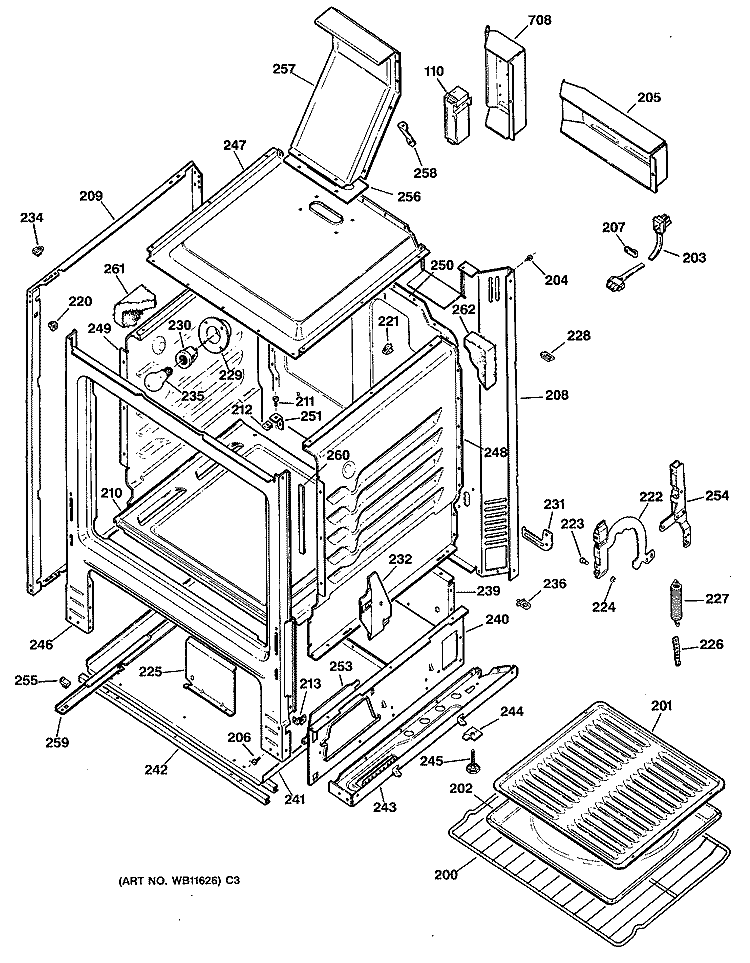 Section Diagram and Parts List for JGBS22GEV2WH  General Electric Range