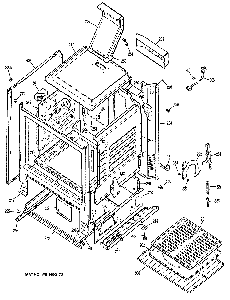 Section Diagram and Parts List for JGBC20GEV2WH  General Electric Range