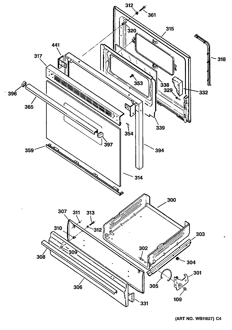 Section Diagram and Parts List for JGBC20GEV2WH  General Electric Range
