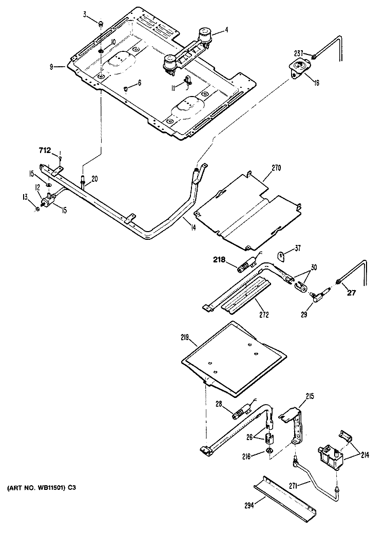 Section Diagram and Parts List for JGBP24GEV2WH  General Electric Range