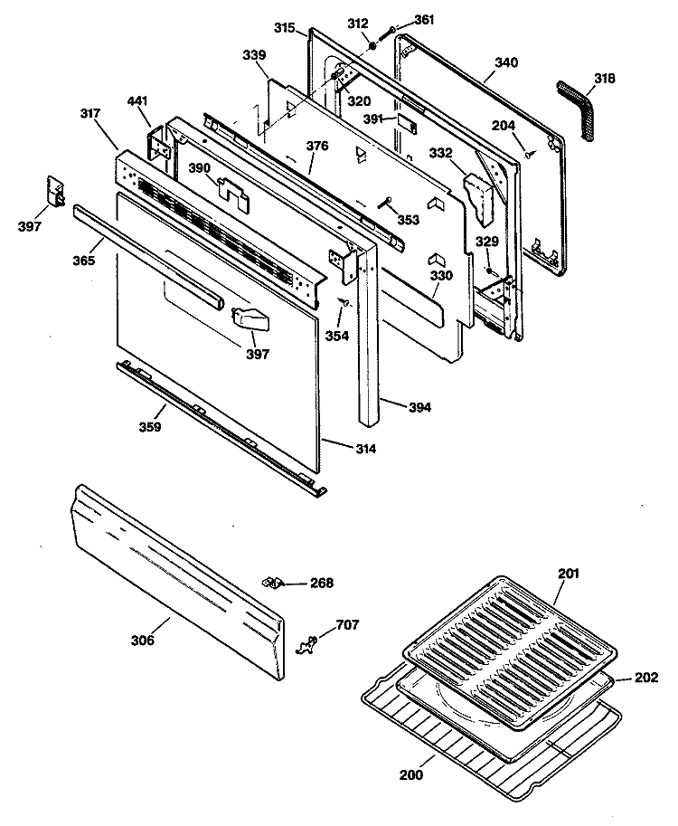 Section Diagram and Parts List for JGBP24GEV2WH  General Electric Range