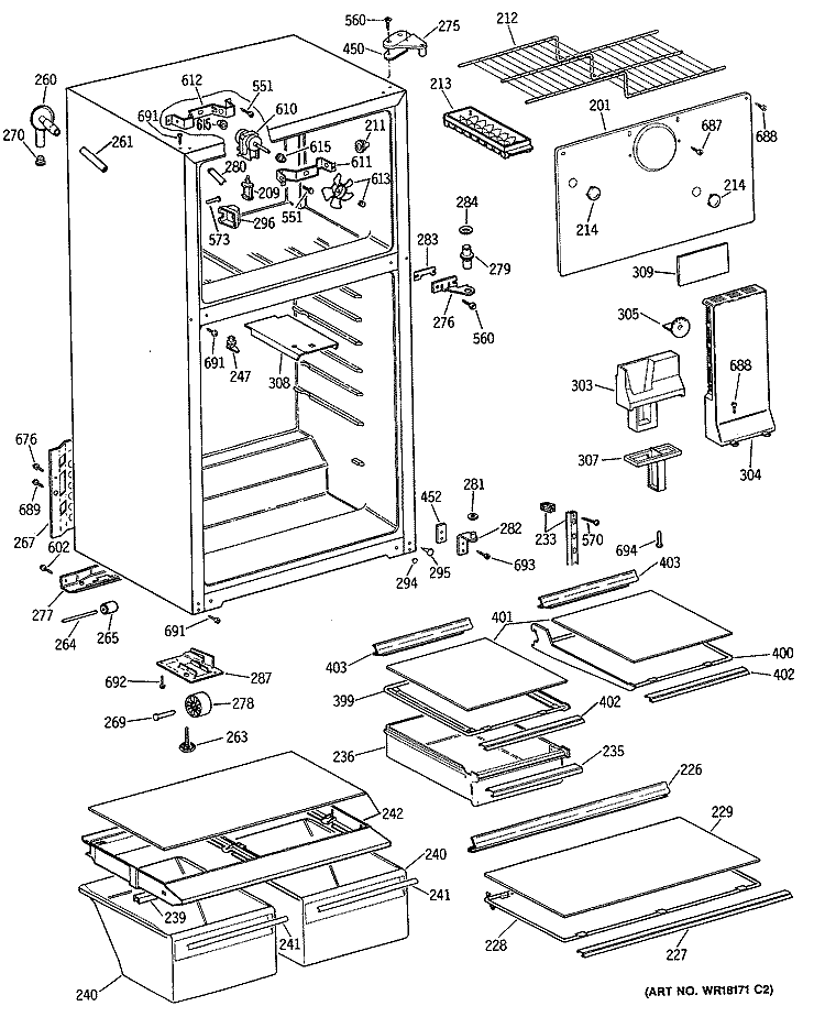 Section Diagram and Parts List for TBX16JATGRWH  General Electric Refrigerator