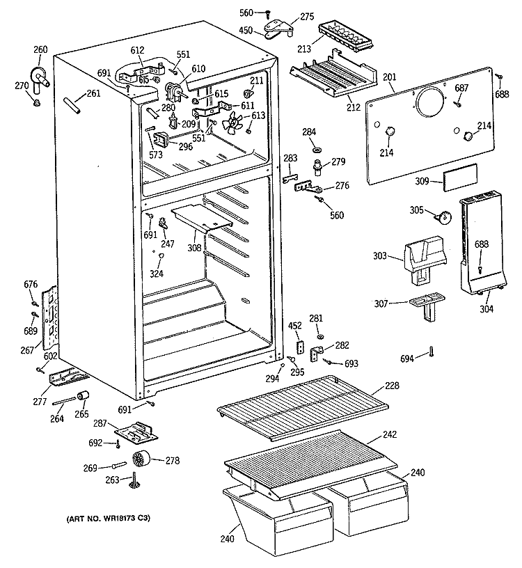 Section Diagram and Parts List for TBX16SYXGRAD  General Electric Refrigerator