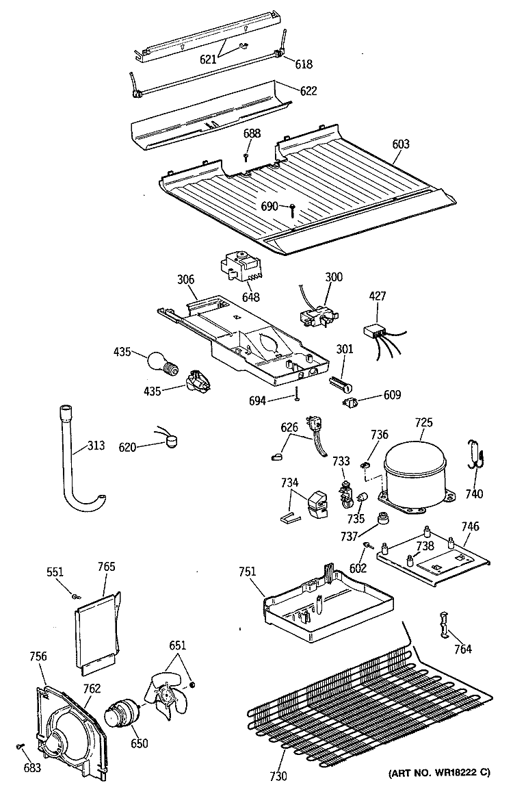 Section Diagram and Parts List for TBX16SSTGLWH  General Electric Refrigerator