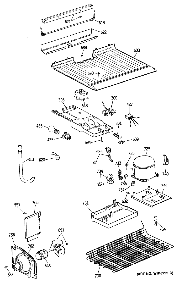 Section Diagram and Parts List for TBX18TATGRWH  General Electric Refrigerator