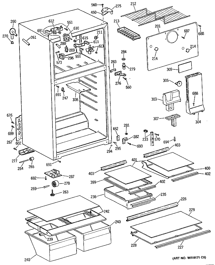 Section Diagram and Parts List for TBG16JAXHRAD  General Electric Refrigerator