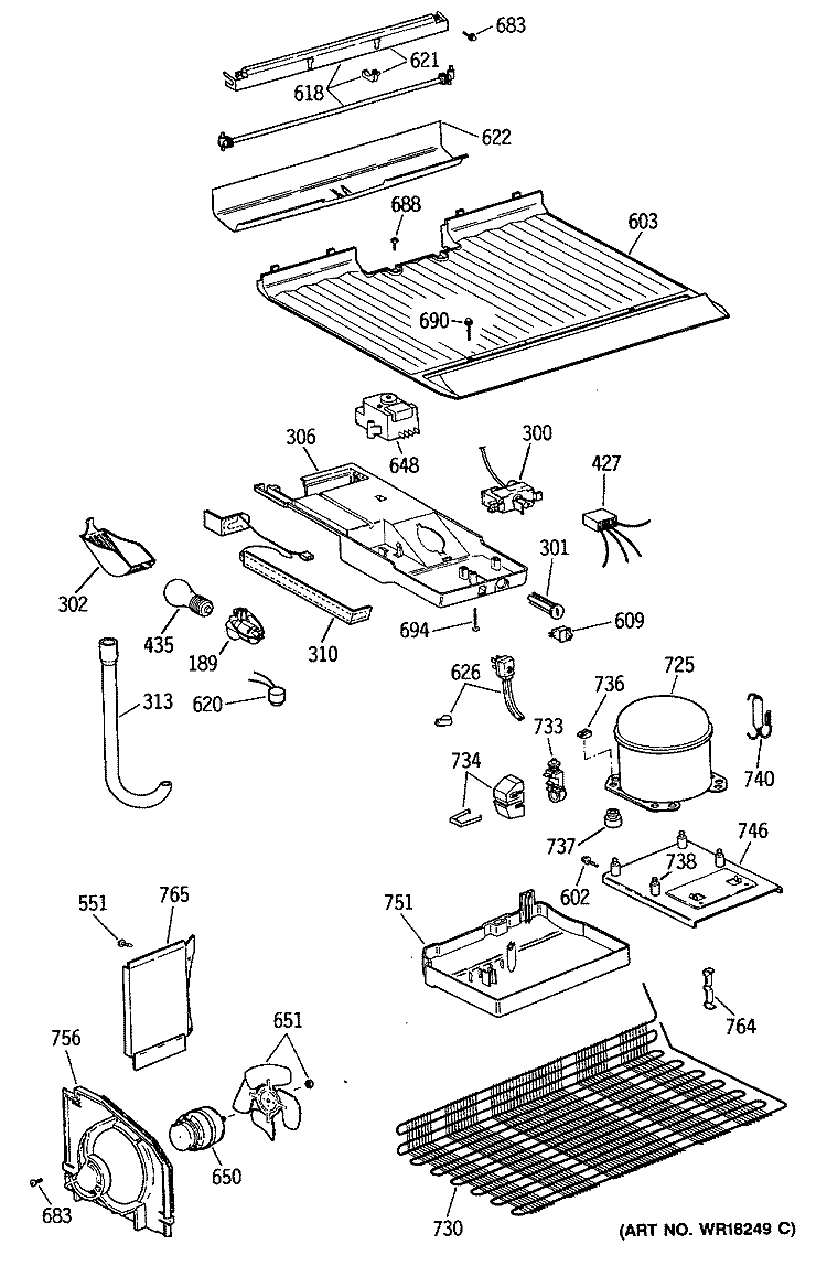 Section Diagram and Parts List for TBG16JAXHRAD  General Electric Refrigerator
