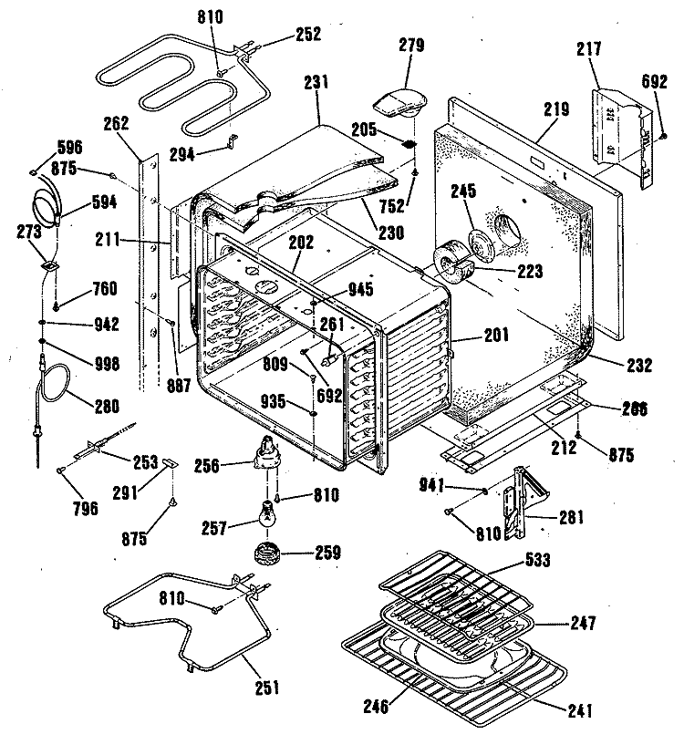Section Diagram and Parts List for JTP56AV1AA  General Electric Wall Oven