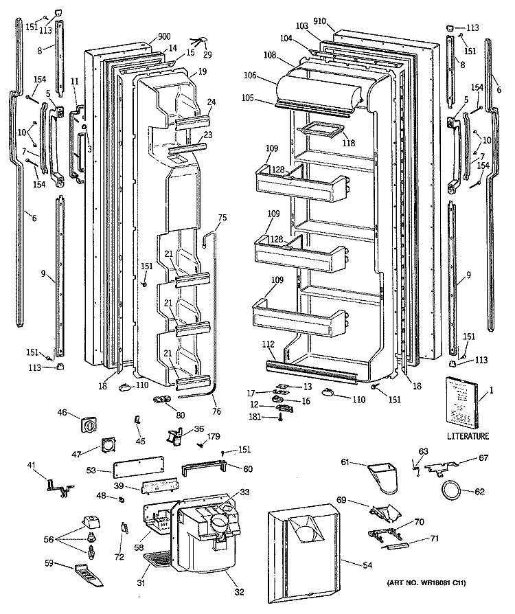 Section Diagram and Parts List for TFG20JRVAWW  General Electric Refrigerator