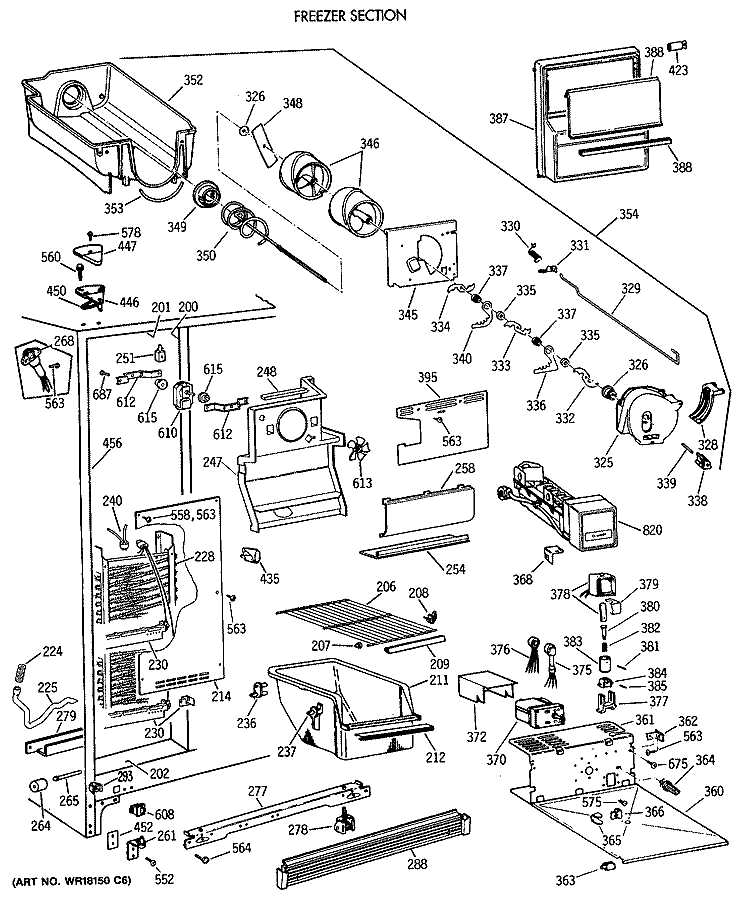 FREEZER SECTION Diagram and Parts List for TFG20JRVAWW  General Electric Refrigerator
