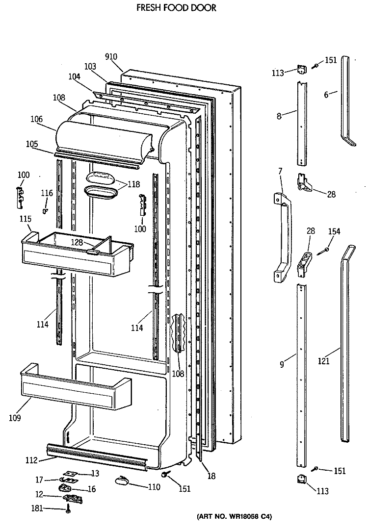 FRESH FOOD DOOR Diagram and Parts List for TFG22PRVAWW  General Electric Refrigerator