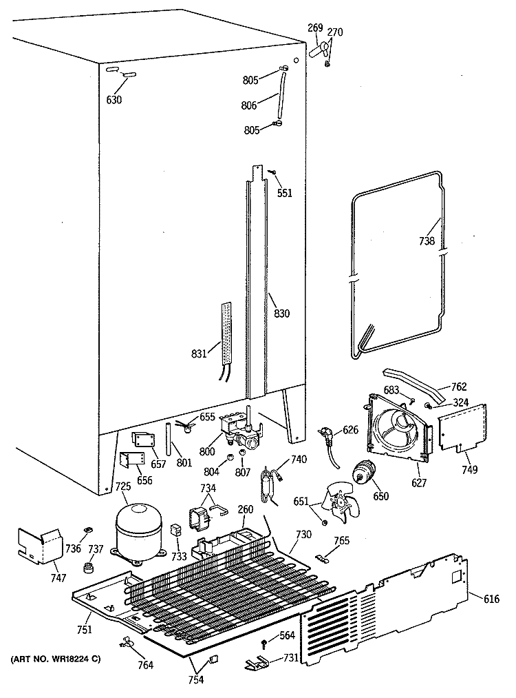 Section Diagram and Parts List for TFG22PRVAWW  General Electric Refrigerator