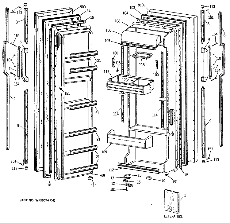 Section Diagram and Parts List for TFG22ZAVAAD  General Electric Refrigerator