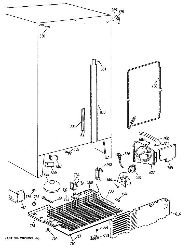 Section Diagram and Parts List for TFG22ZAVAWH  General Electric Refrigerator