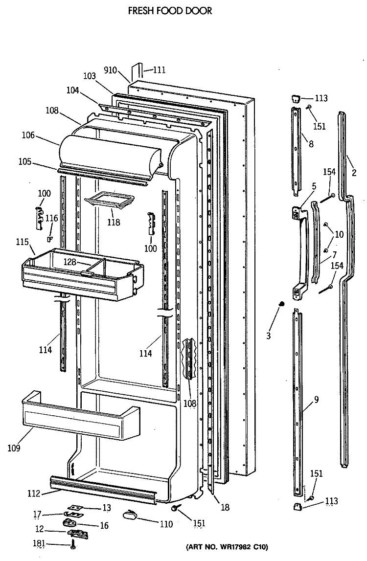 FRESH FOOD DOOR Diagram and Parts List for TFG24ZRVAWH  General Electric Refrigerator