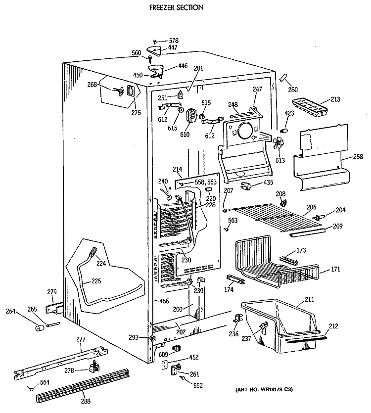 FREEZER SECTION Diagram and Parts List for TFG24PAVAWW  General Electric Refrigerator