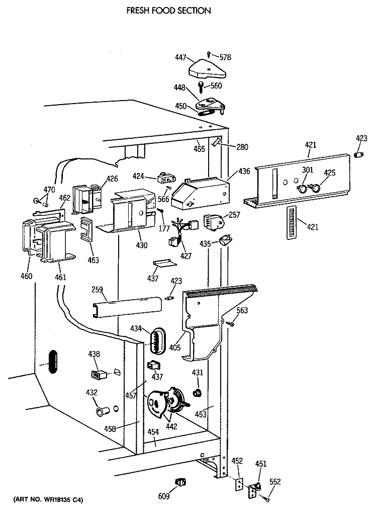 FRESH FOOD SECTION Diagram and Parts List for TFG24PAVAWW  General Electric Refrigerator
