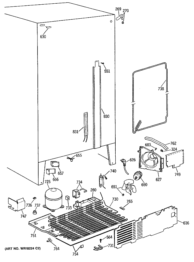 Section Diagram and Parts List for TFG24PAVAWW  General Electric Refrigerator