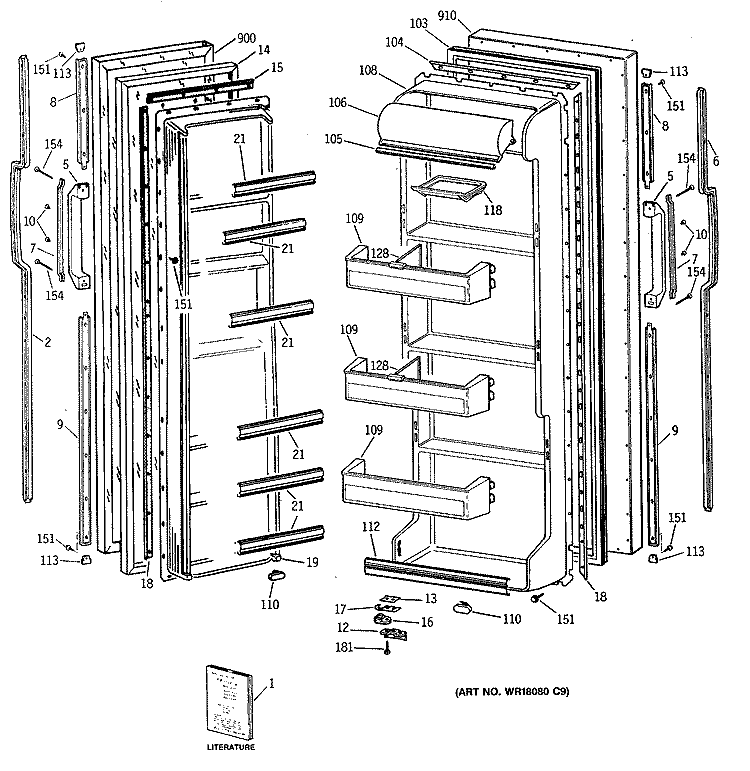 Section Diagram and Parts List for TFG20JAVAWH  General Electric Refrigerator