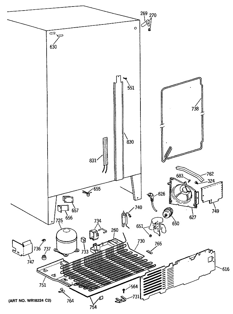 Section Diagram and Parts List for TFG20JAVAWH  General Electric Refrigerator