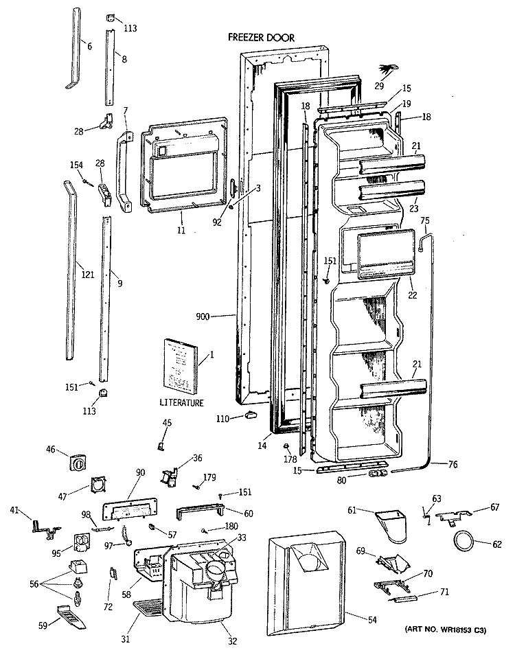FREEZER DOOR Diagram and Parts List for TFG24PEVAWH  General Electric Refrigerator