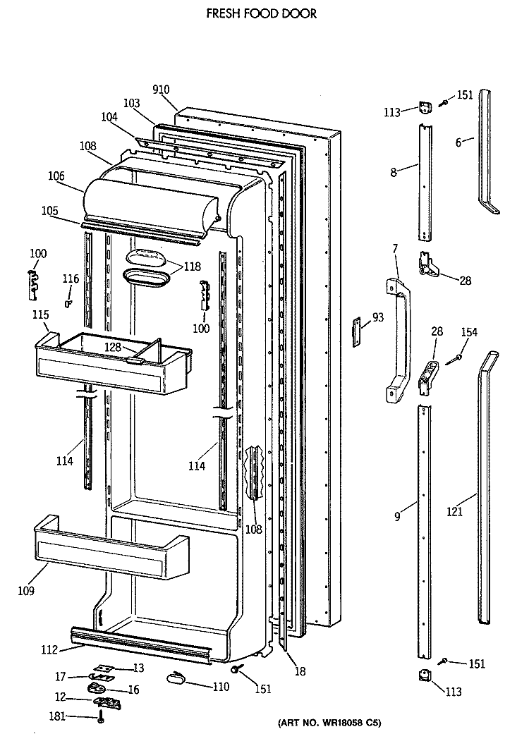 FRESH FOOD DOOR Diagram and Parts List for TFG24PEVAWH  General Electric Refrigerator