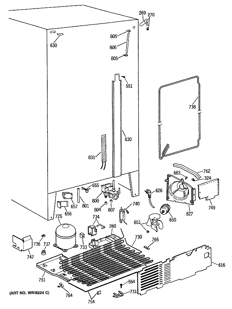 Section Diagram and Parts List for TFG24PEVAWH  General Electric Refrigerator