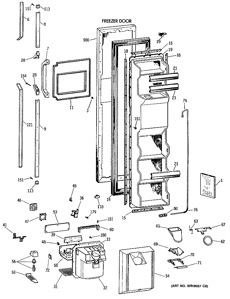 FREEZER DOOR Diagram and Parts List for TFG24PRVABB  General Electric Refrigerator