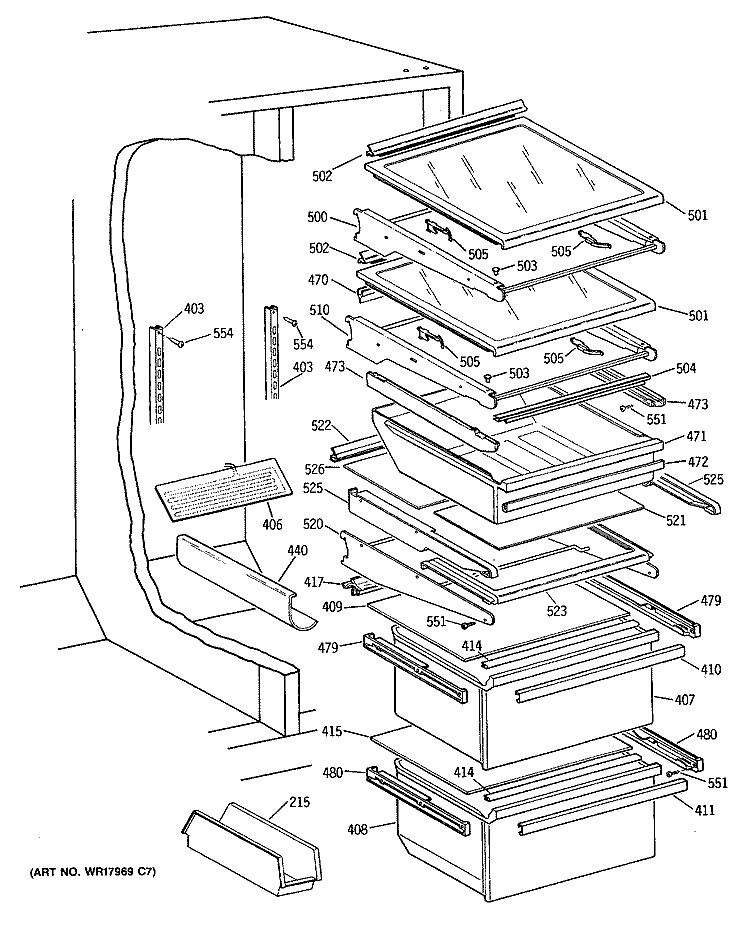 Section Diagram and Parts List for TFG24PRVABB  General Electric Refrigerator