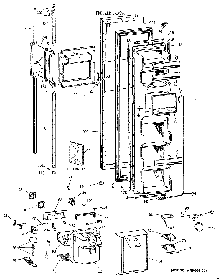 FREEZER DOOR Diagram and Parts List for TFG24ZFVAWH  General Electric Refrigerator
