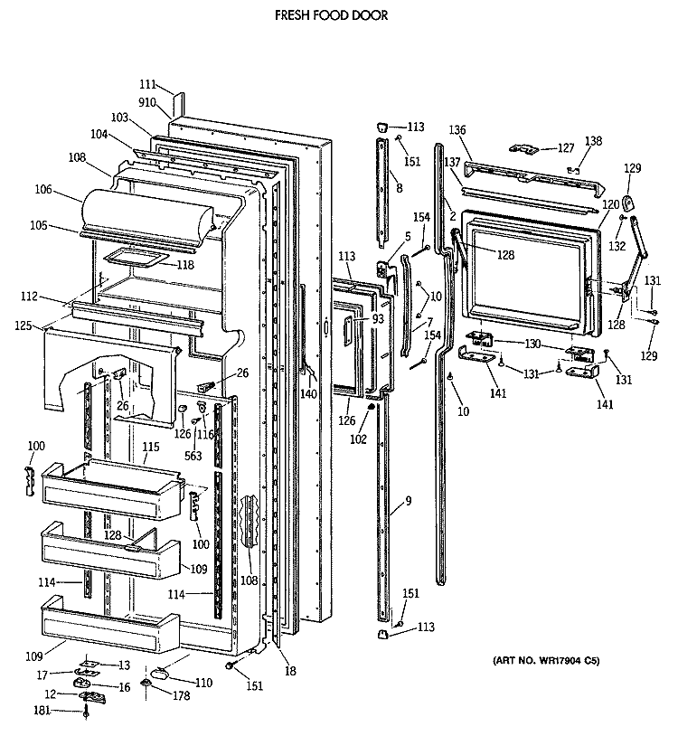 FRESH FOOD DOOR Diagram and Parts List for TFG24ZFVAWH  General Electric Refrigerator